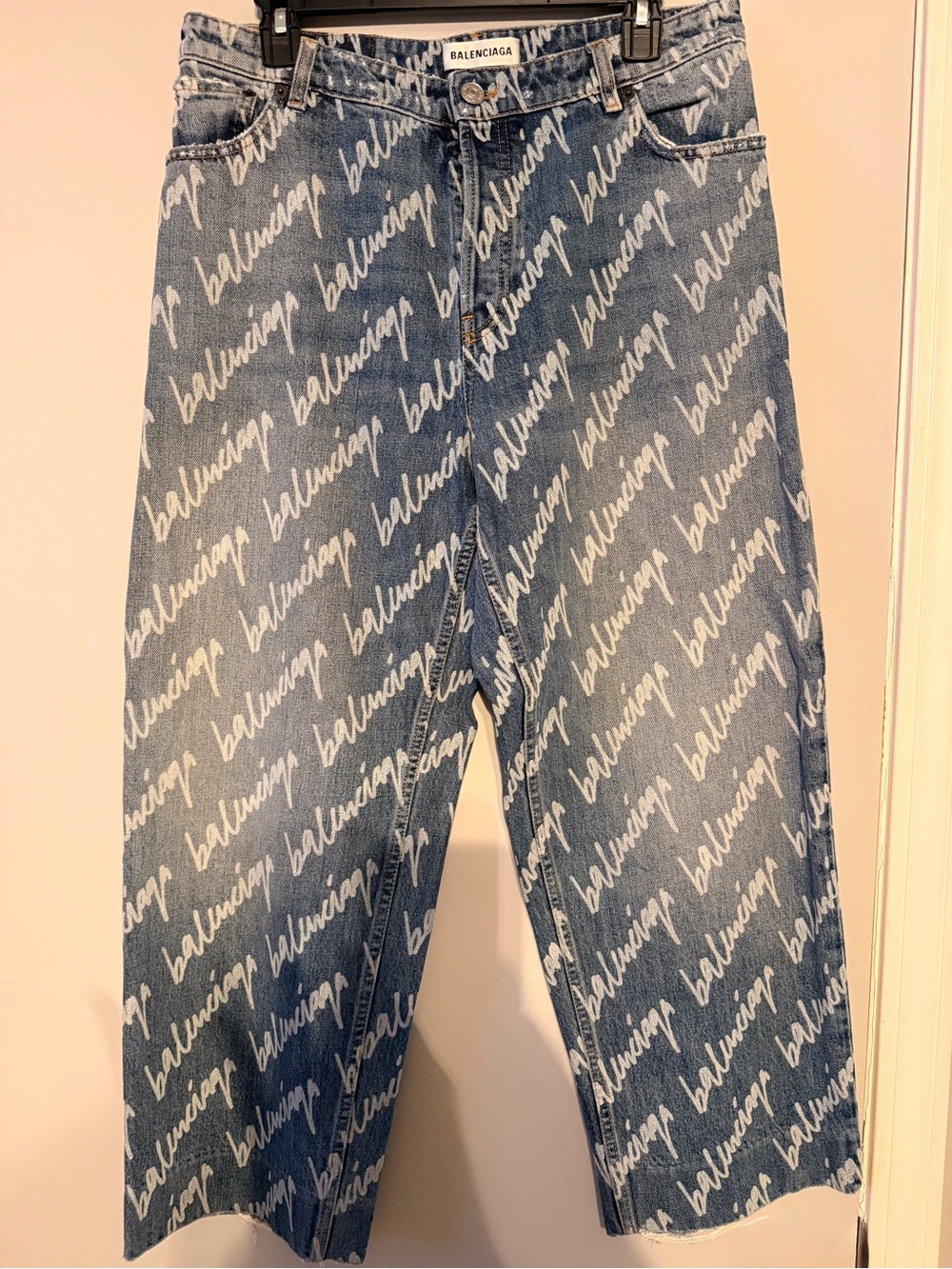 Balenciaga Blue Logo-Print Relaxed Jeans